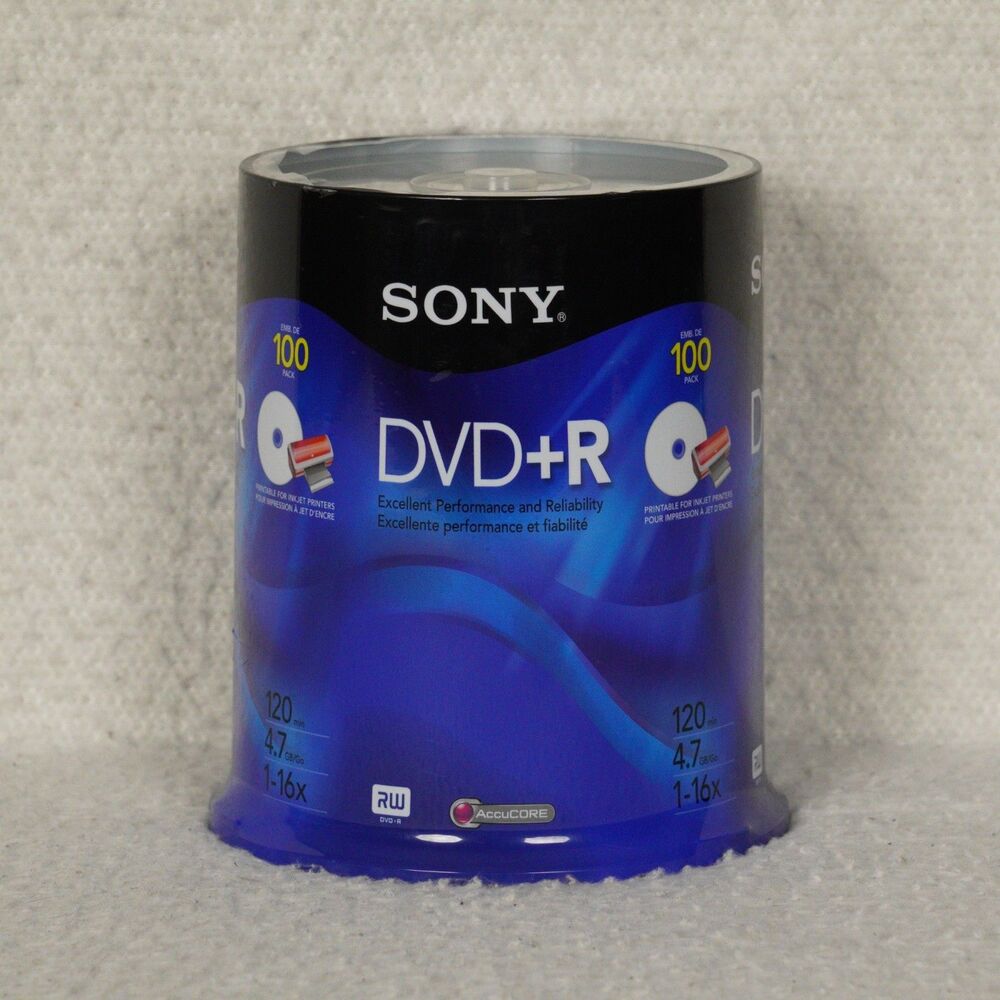 Sony DVD+R Blank Recordable Discs 100-Pack 120 Min 4.7 GB Movies Music Data